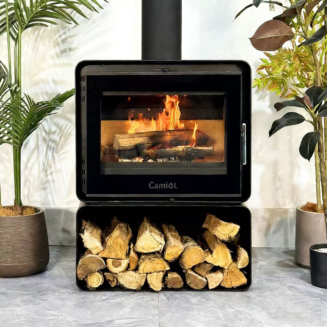 Camiol YS-1 Matte Black Steel Plate Wood Fireplace Indoor Home Heating