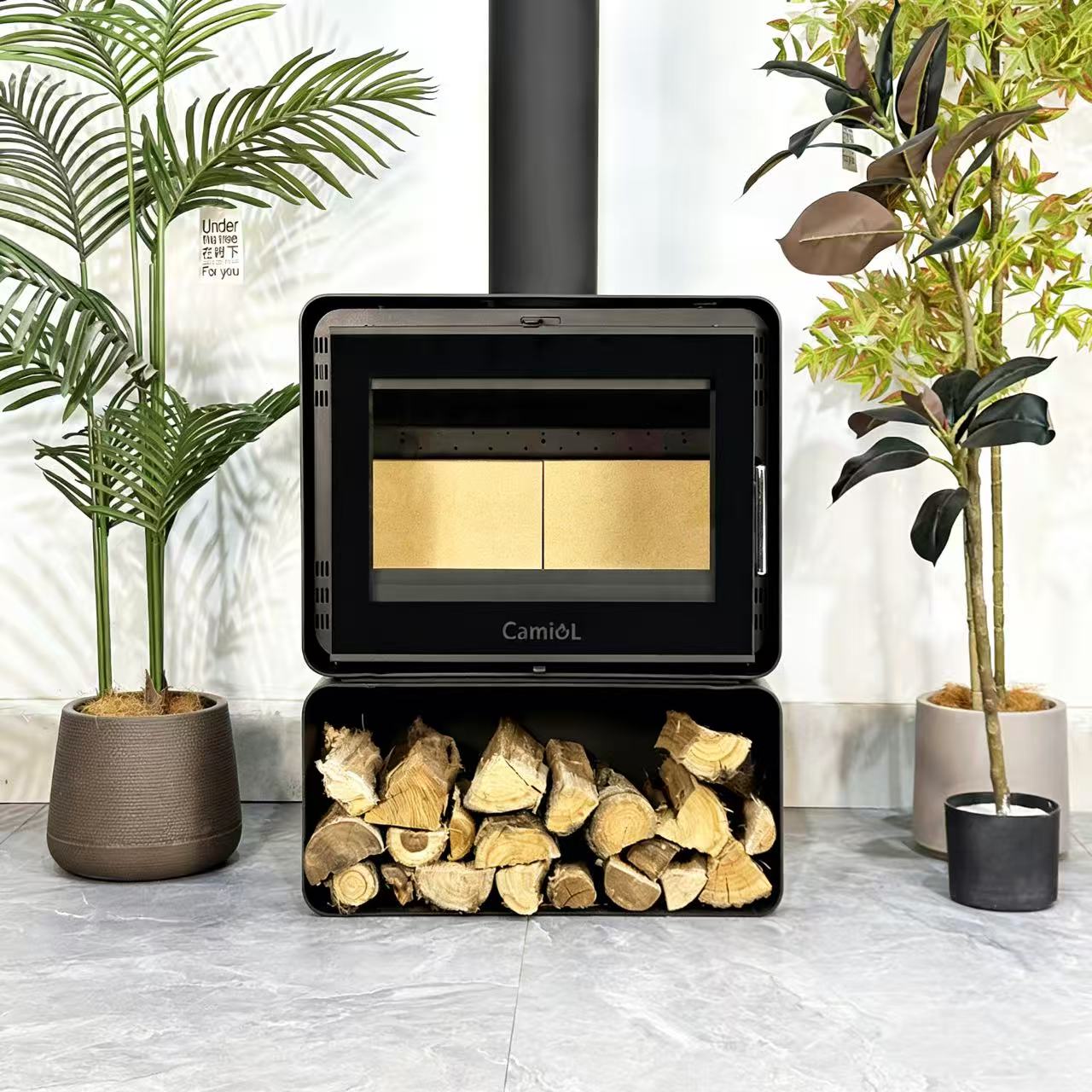 Camiol YS-1 Matte Black Steel Plate Wood Fireplace Indoor Home Heating