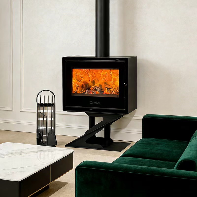 Camiol ME-1 Matte Black Steel Plate Wood Fireplace Indoor Heating