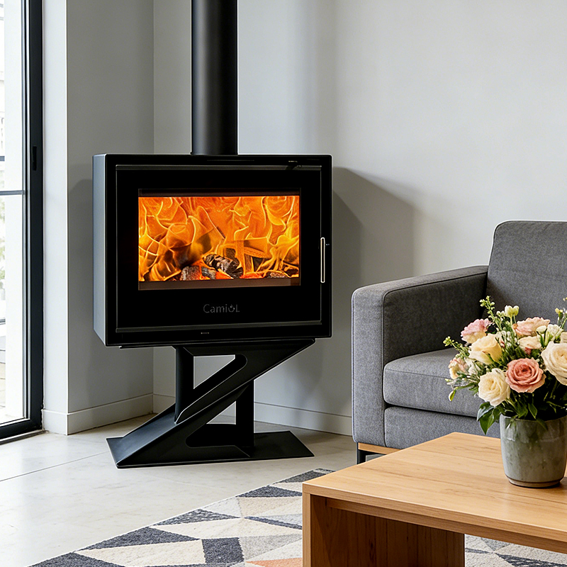 Camiol ME-1 Matte Black Steel Plate Wood Fireplace Indoor Heating