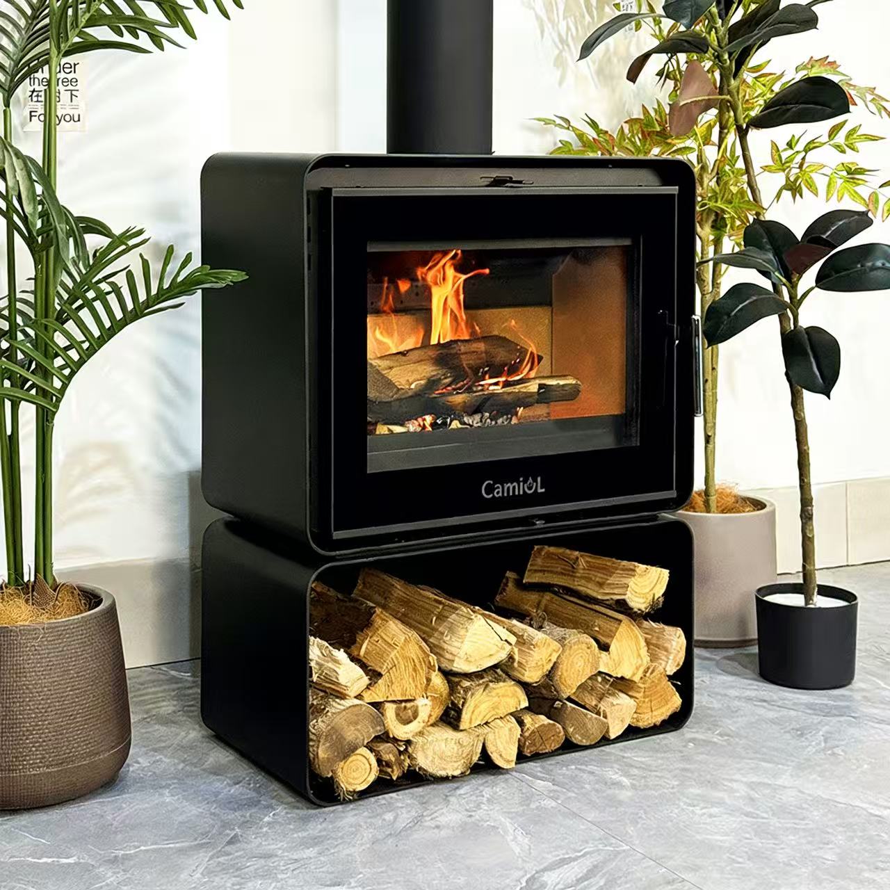 Camiol YS-1 Matte Black Steel Plate Wood Fireplace Indoor Home Heating