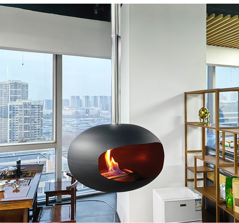 Camiol UFO Hanging Type Bioethanol Fireplace Matte Black Steel Plate Suspended Fireplace