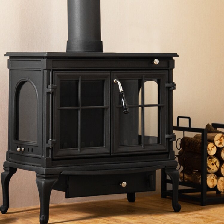 LS710 Thick Cast Iron Double Door Freestanding Wood Burning Stove Matte Black