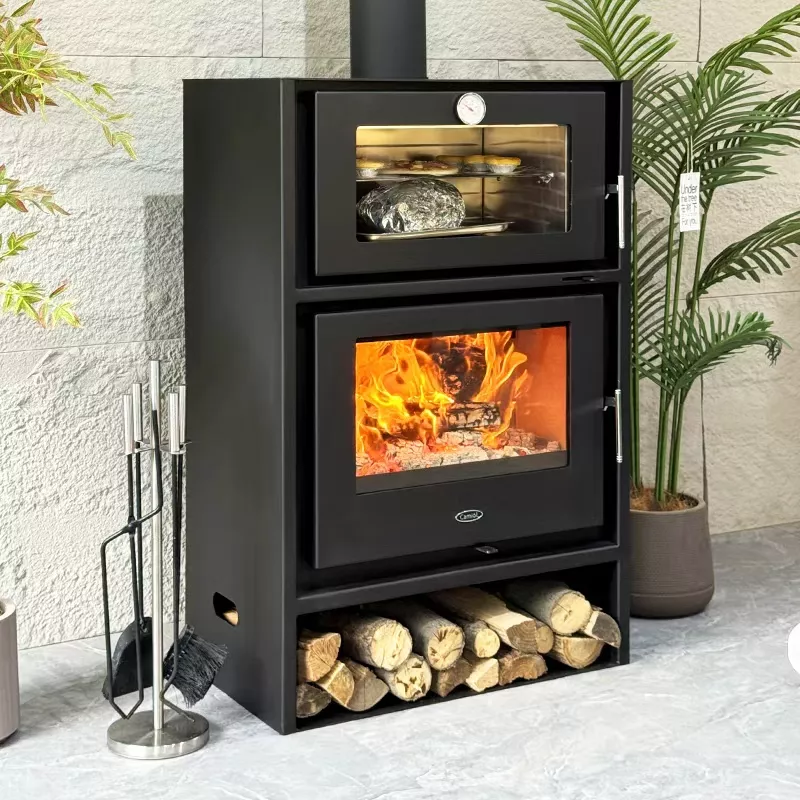 Camiol Oven760 Steel Plate Wood Burning Stove With Cooking Oven Matte Black Freestanding Heater