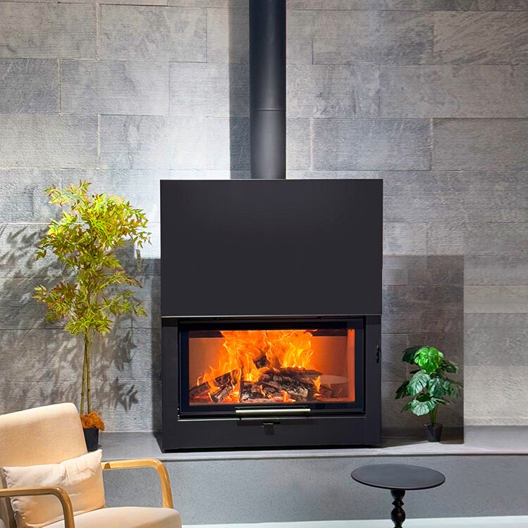 Camiol UP1200 Matte Black Steel Plate Indoor Wood Burning Fireplace