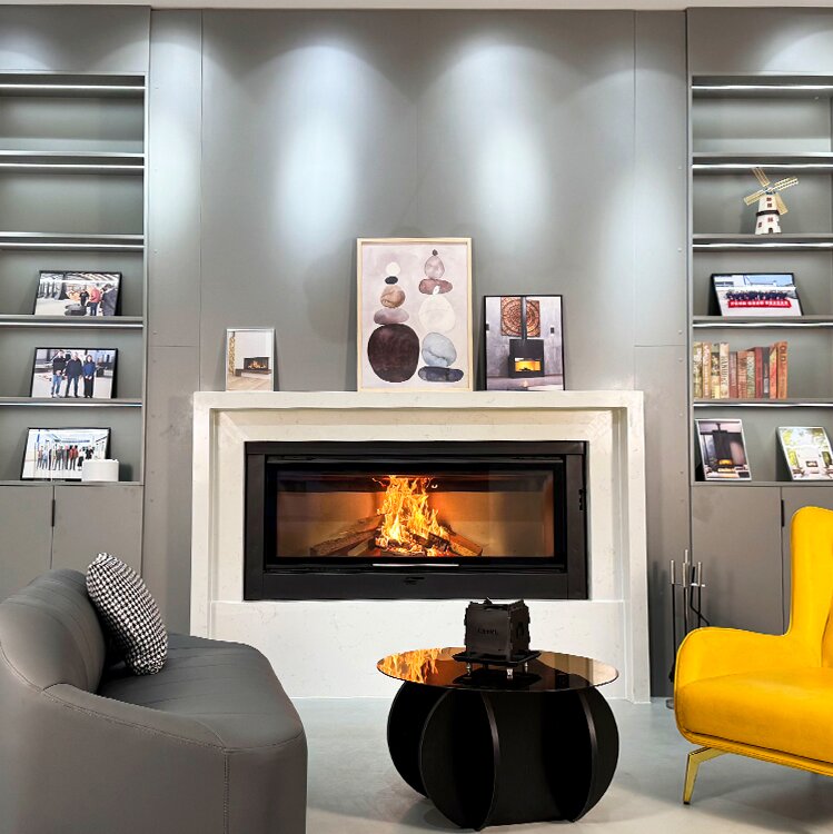 Camiol UP1200 Matte Black Steel Plate Indoor Wood Burning Fireplace