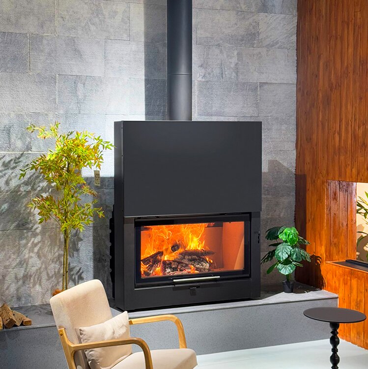 Camiol UP1200 Matte Black Steel Plate Indoor Wood Burning Fireplace
