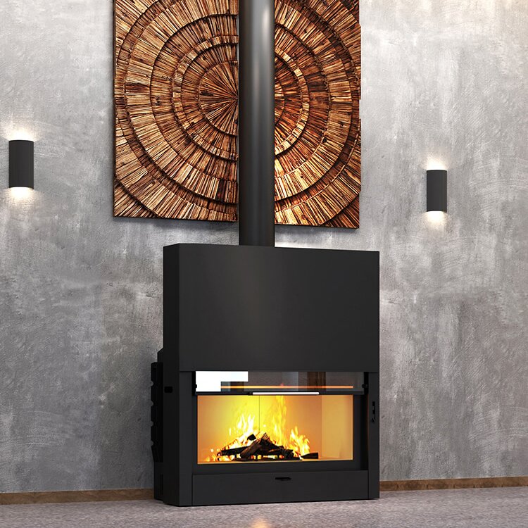Camiol UP1200 Matte Black Steel Plate Indoor Wood Burning Fireplace