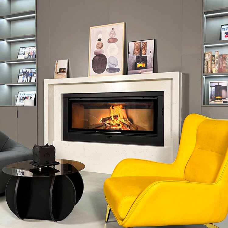 Camiol UP1200 Matte Black Steel Plate Indoor Wood Burning Fireplace