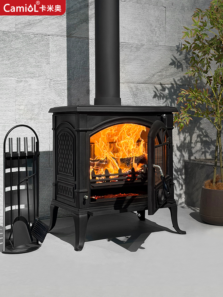 Camiol LS780/LS780B Thick Cast Iron Freestanding Wood Burning Stove Matte Black Indoor Heater