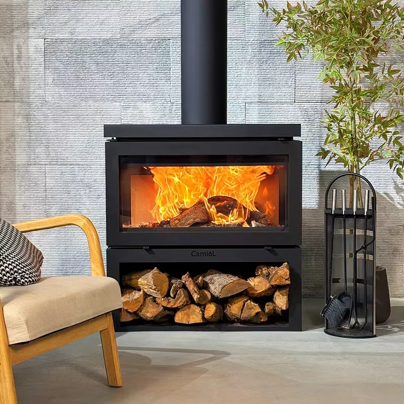 Camiol Vader-800 Double Layer Carbon Steel Matte Black Freestanding Indoor Wood Burning Fireplace