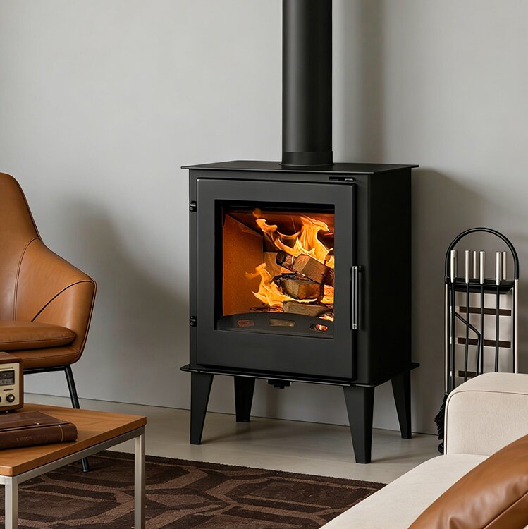 Camiol Angel Matte Black Steel Plate Wood Burning Stove Freestanding Solid Fuel Fireplace For Small Home Heating