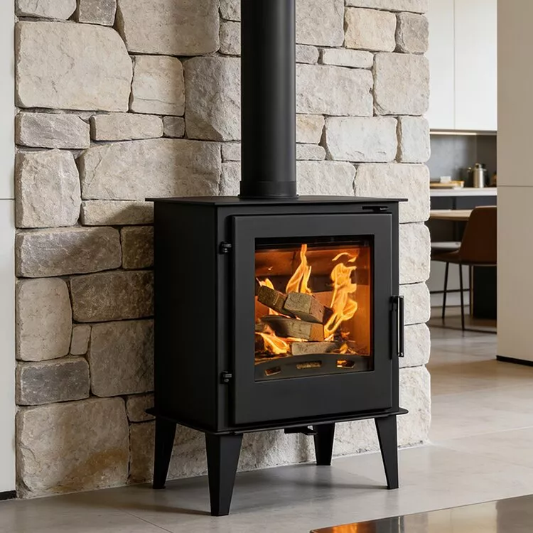 Camiol Angel Matte Black Steel Plate Wood Burning Stove Freestanding Solid Fuel Fireplace For Small Home Heating