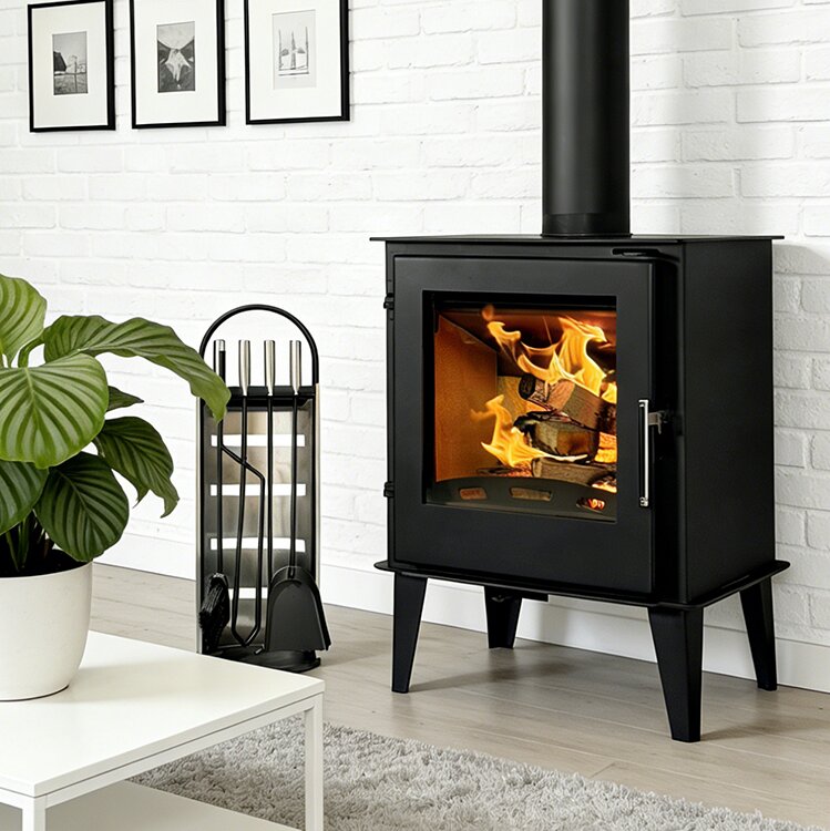 Camiol Angel Matte Black Steel Plate Wood Burning Stove Freestanding Solid Fuel Fireplace For Small Home Heating