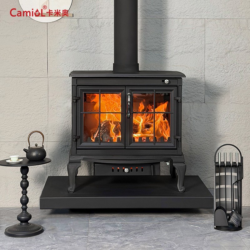 LS710 Thick Cast Iron Double Door Freestanding Wood Burning Stove Matte Black