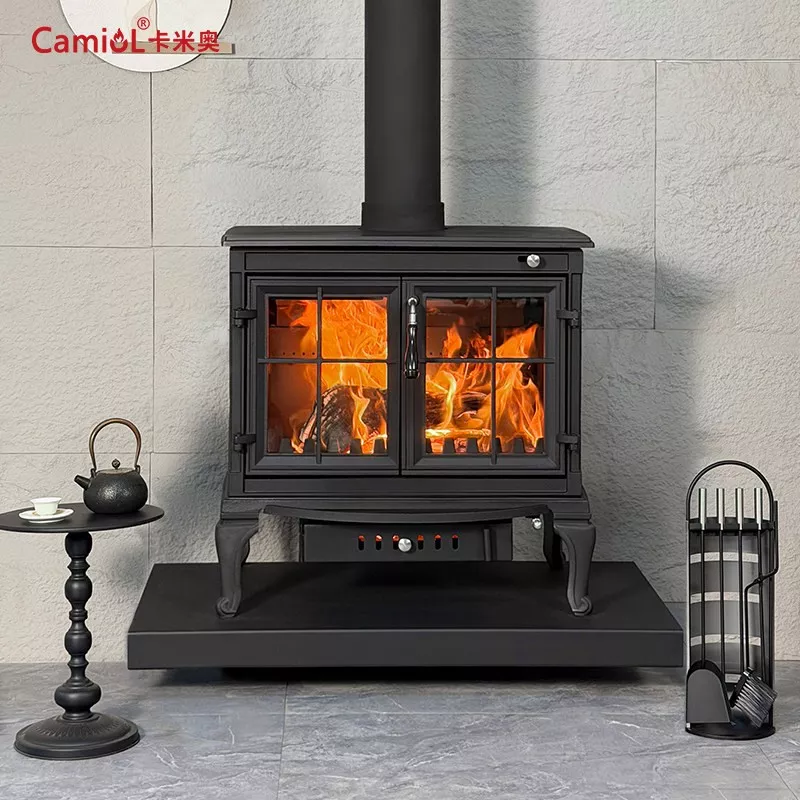 LS710 Thick Cast Iron Double Door Freestanding Wood Burning Stove Matte Black