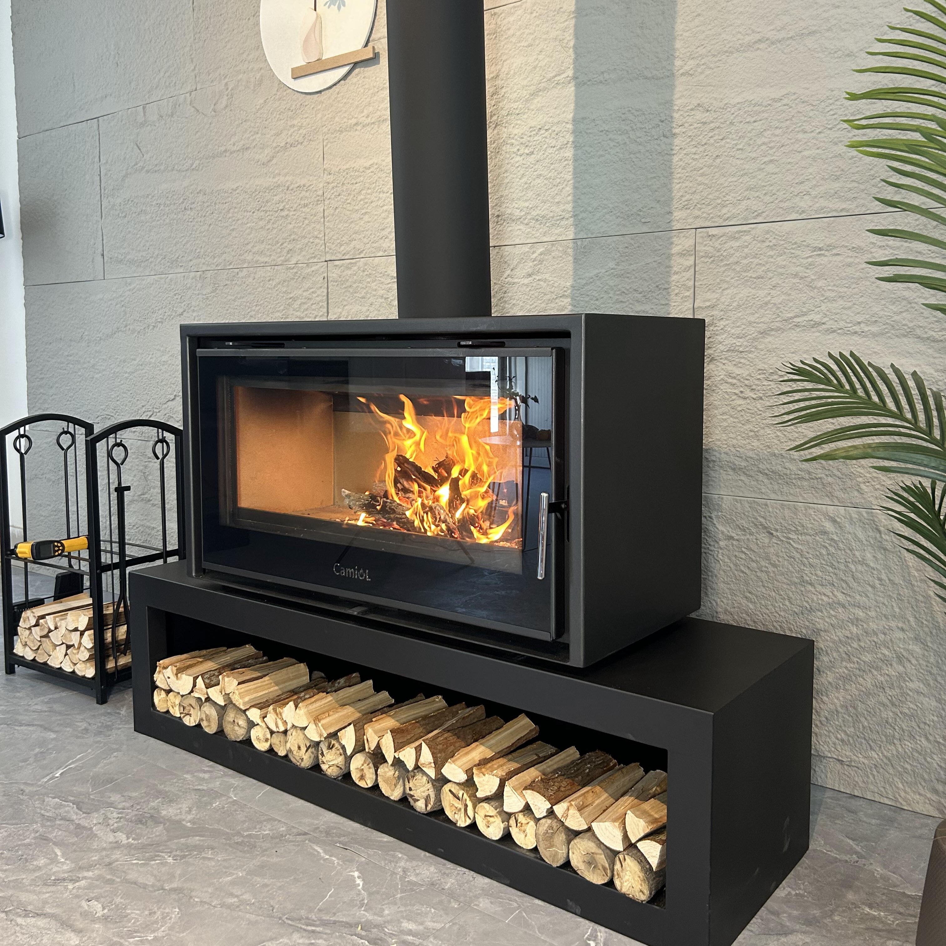 Camiol DF1050 Matte Black Double Mild Steel Plate Single & Double Sided Wood Fireplace Indoor Heating