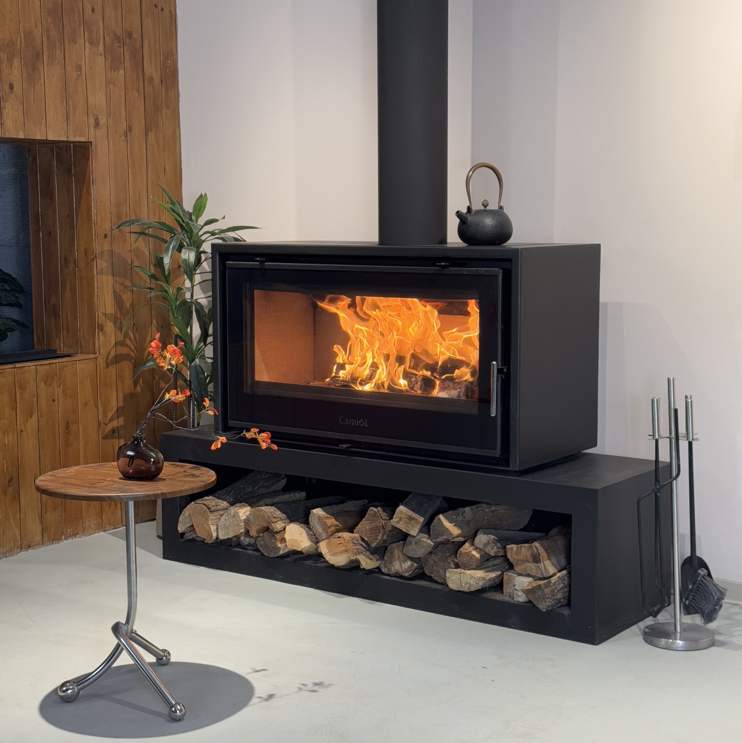 Camiol DF1050 Matte Black Double Mild Steel Plate Single & Double Sided Wood Fireplace Indoor Heating