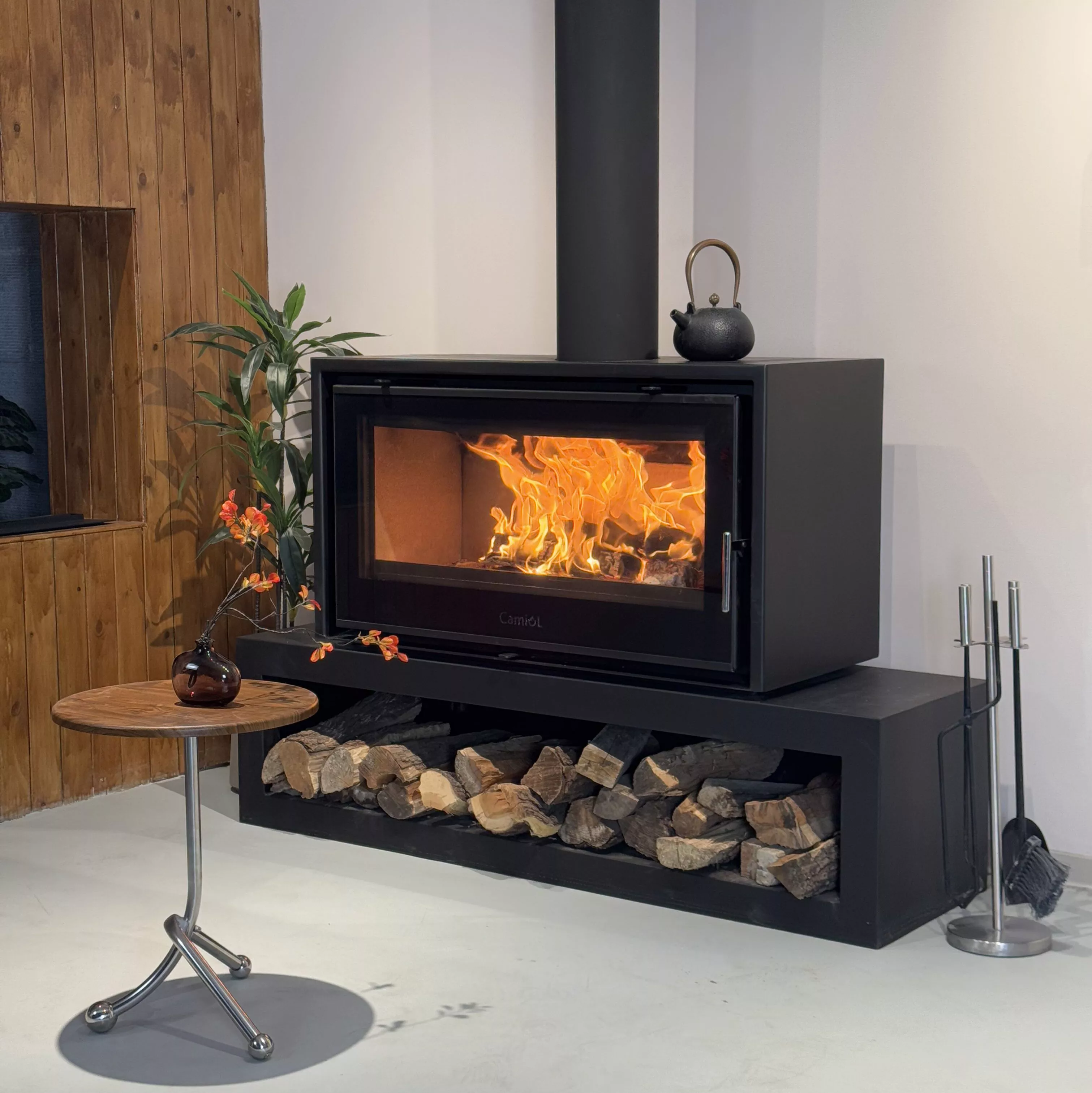Camiol DF1050 Matte Black Double Mild Steel Plate Single & Double Sided Wood Fireplace Indoor Heating