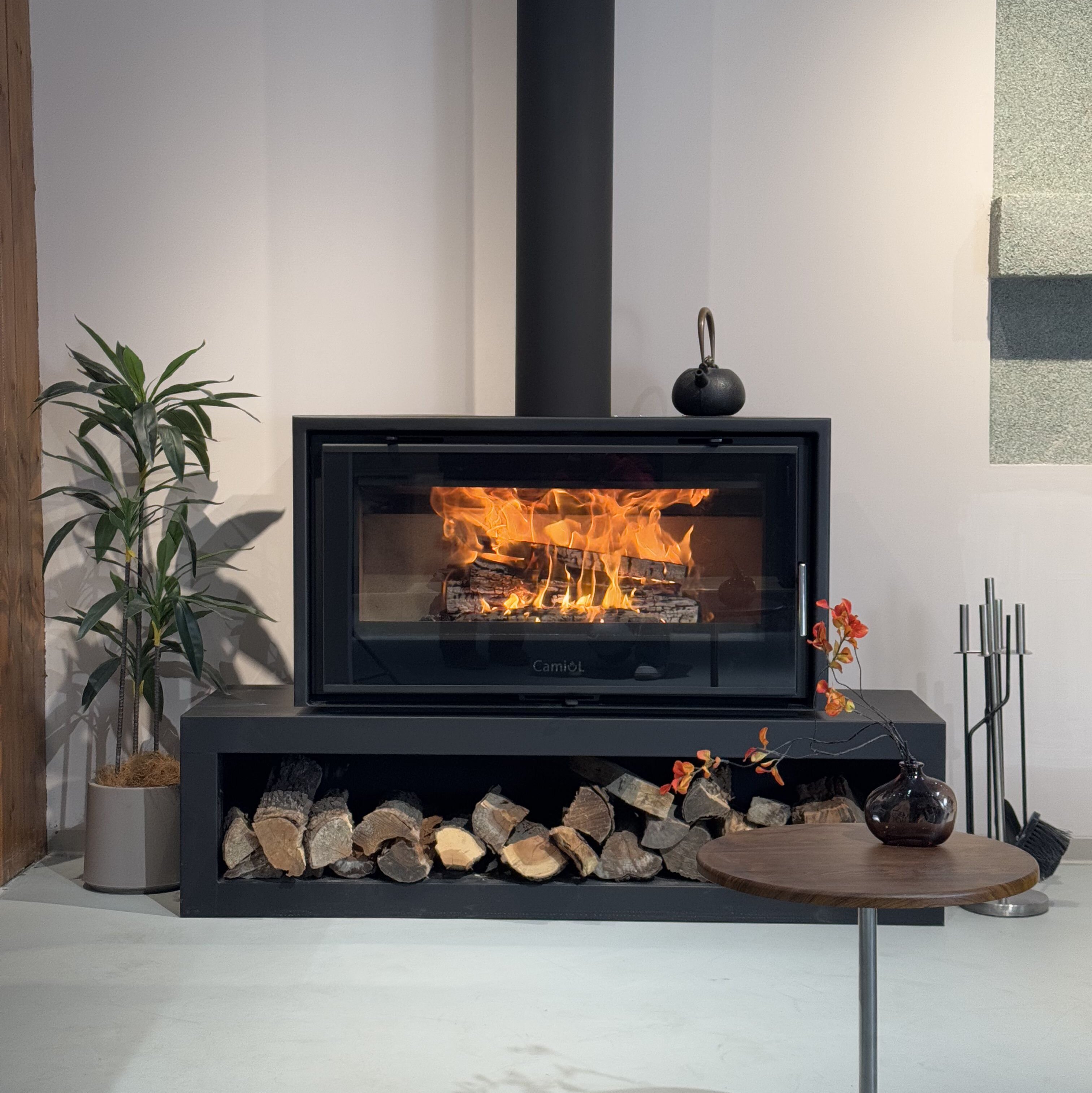 Camiol DF1050 Matte Black Double Mild Steel Plate Single & Double Sided Wood Fireplace Indoor Heating
