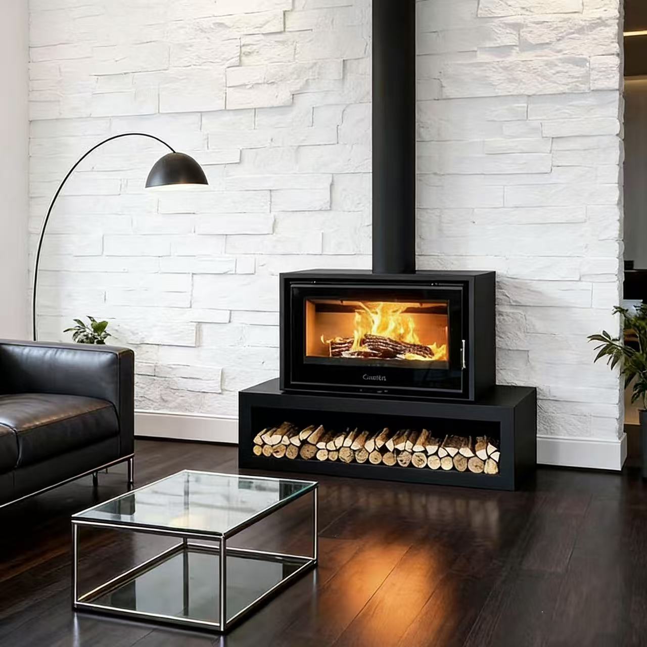 Camiol DF1050 Matte Black Double Mild Steel Plate Single & Double Sided Wood Fireplace Indoor Heating