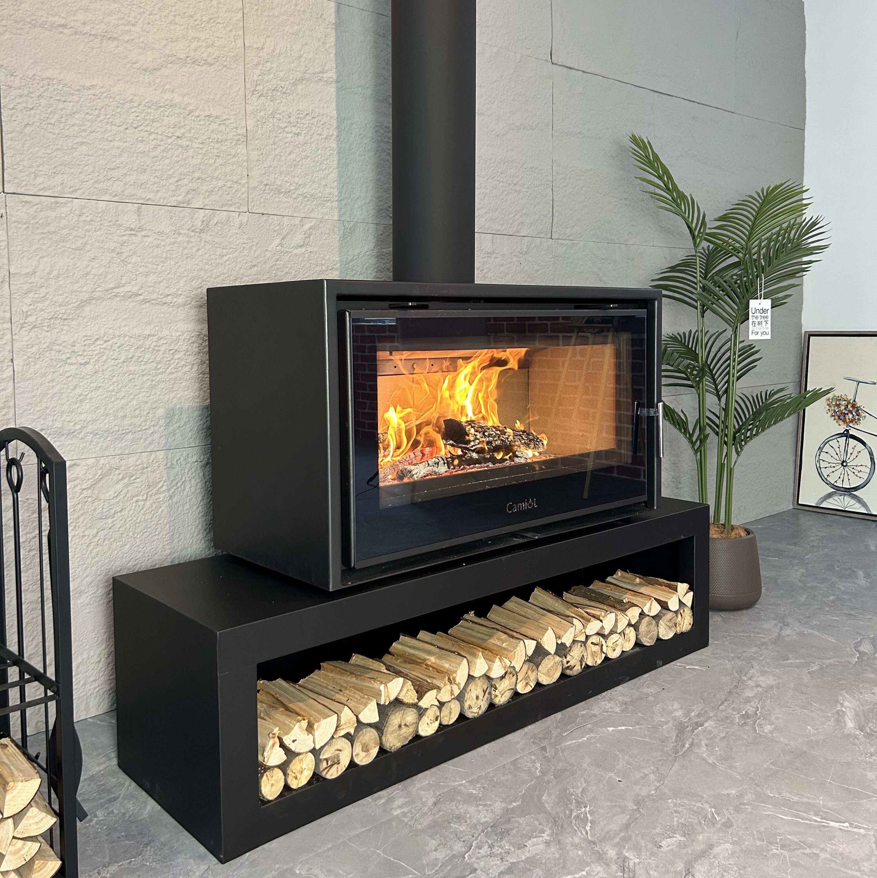 Camiol DF1050 Matte Black Double Mild Steel Plate Single & Double Sided Wood Fireplace Indoor Heating