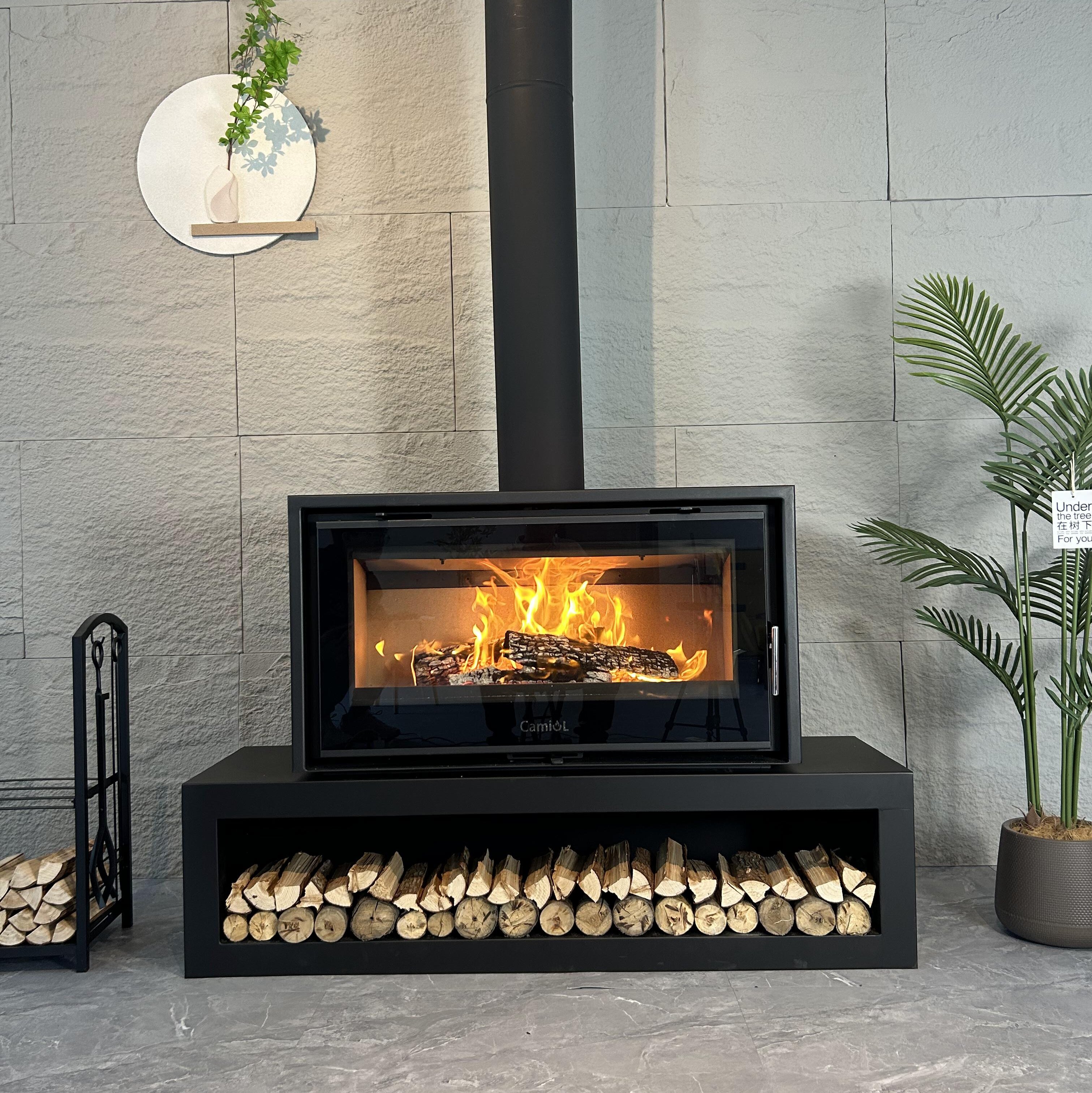 Camiol DF1050 Matte Black Double Mild Steel Plate Single & Double Sided Wood Fireplace Indoor Heating