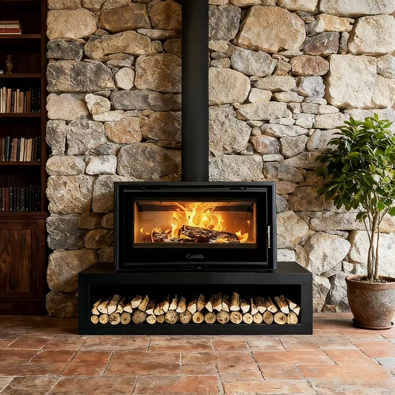 Camiol DF1050 Matte Black Double Mild Steel Plate Single & Double Sided Wood Fireplace Indoor Heating