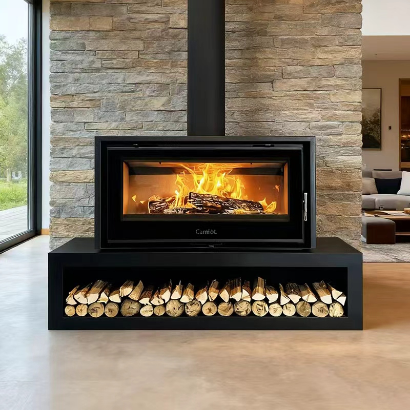 Camiol DF1050 Matte Black Double Mild Steel Plate Single & Double Sided Wood Fireplace Indoor Heating