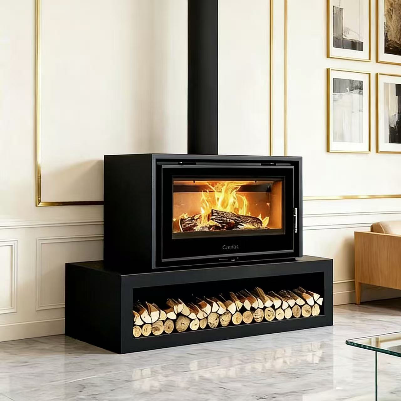 Camiol DF1050 Matte Black Double Mild Steel Plate Single & Double Sided Wood Fireplace Indoor Heating