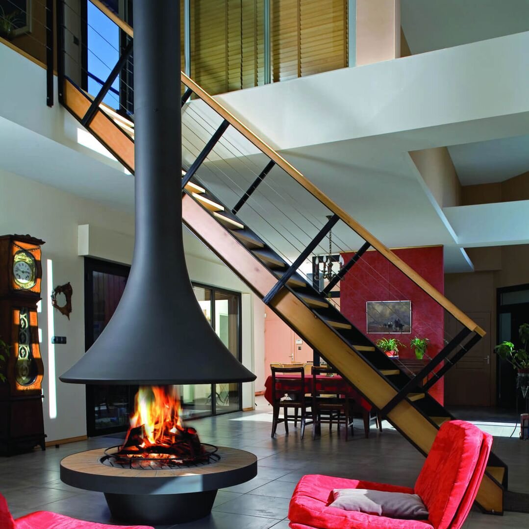 CX-6 Steel Plate Hanging Fireplace Matte Black Suspended Wood Burning Fireplace