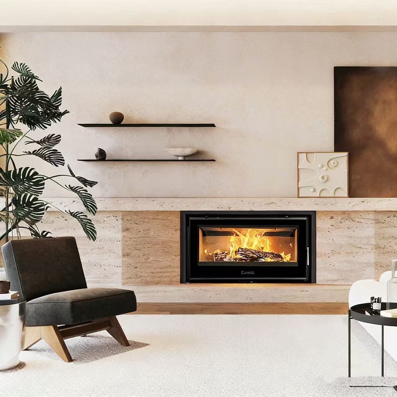 Camiol DF1050 Matte Black Double Mild Steel Plate Single & Double Sided Wood Fireplace Indoor Heating