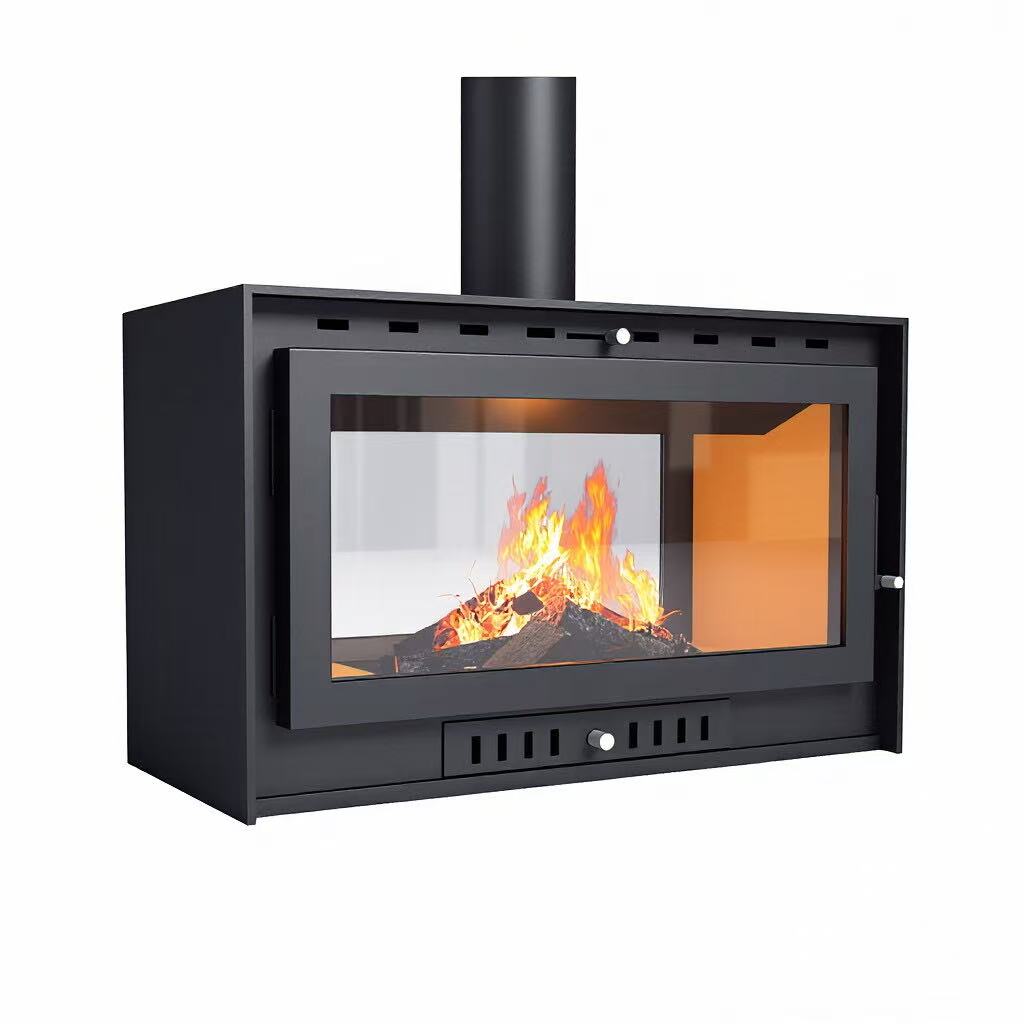 Camiol TH930 Two Sided Matte Black Steel Plate Freestanding Wood Fireplace Indoor Heating