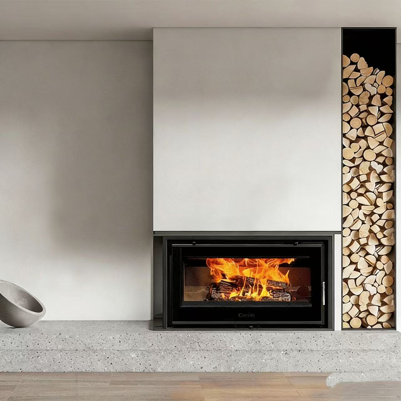 Camiol DF1050 Matte Black Double Mild Steel Plate Single & Double Sided Wood Fireplace Indoor Heating