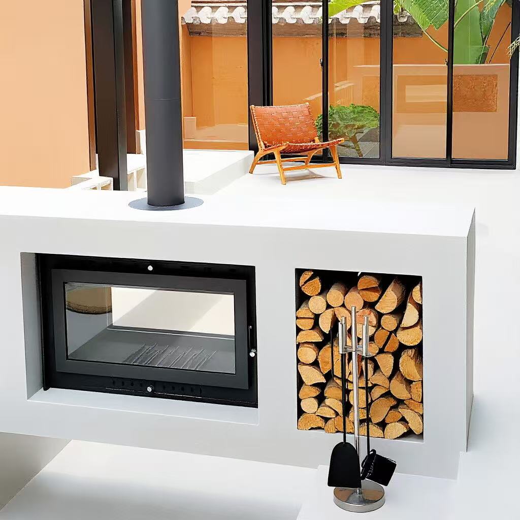 Camiol TH930 Two Sided Matte Black Steel Plate Freestanding Wood Fireplace Indoor Heating