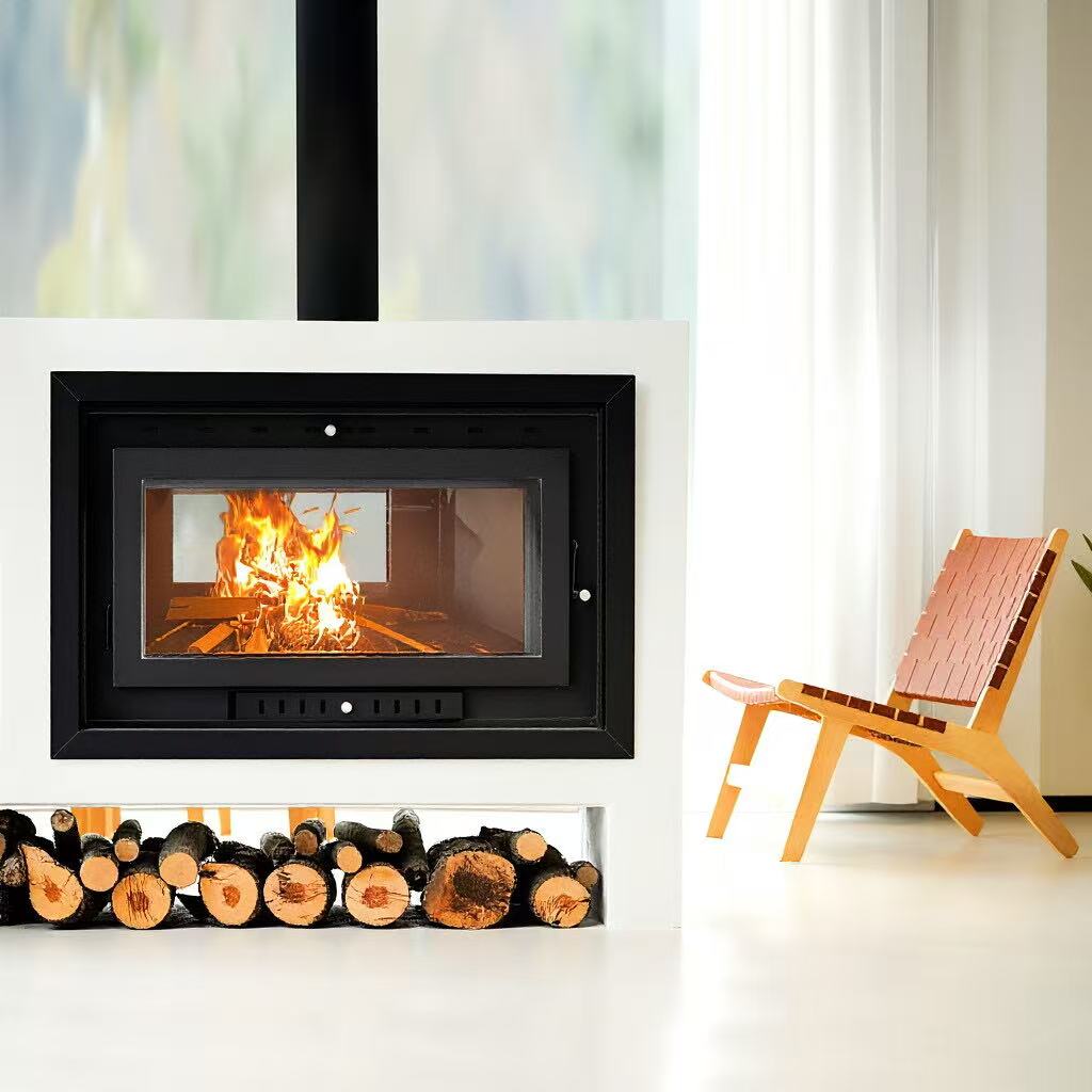 Camiol TH930 Two Sided Matte Black Steel Plate Freestanding Wood Fireplace Indoor Heating