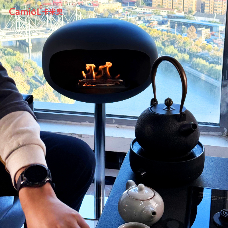 Camiol Alien Steel Plate Matte Black Bioethanol Freestanding Fireplace