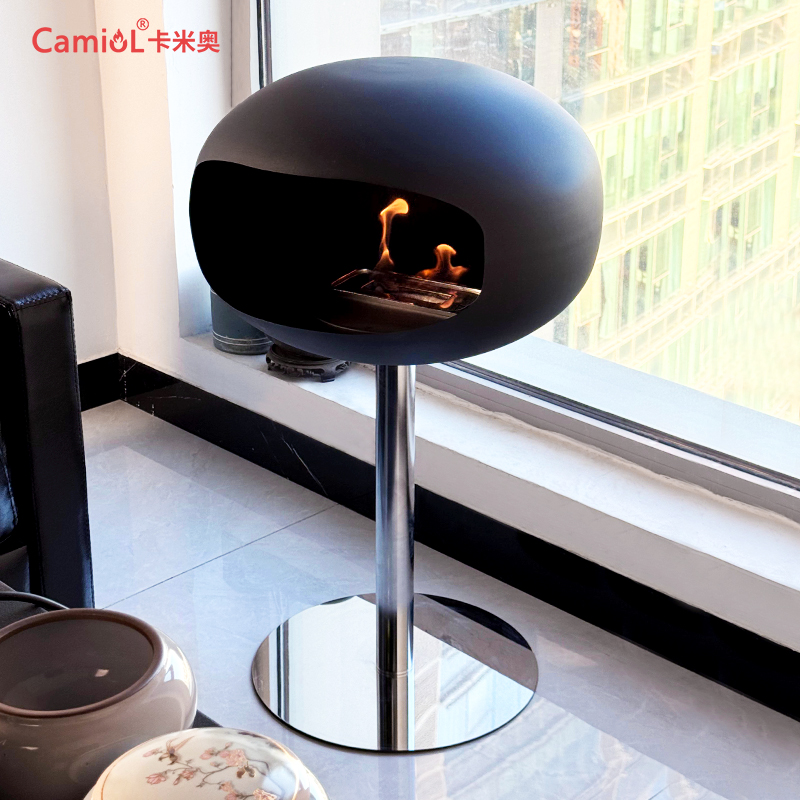 Camiol Alien Steel Plate Matte Black Bioethanol Freestanding Fireplace