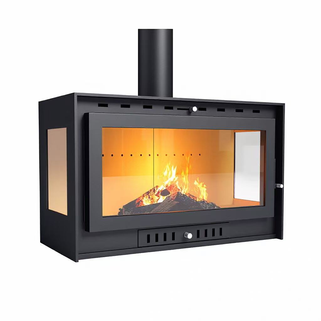 Camiol TH930 Three Sided Matte Black Steel Plate Freestanding Wood Fireplace Indoor Heating