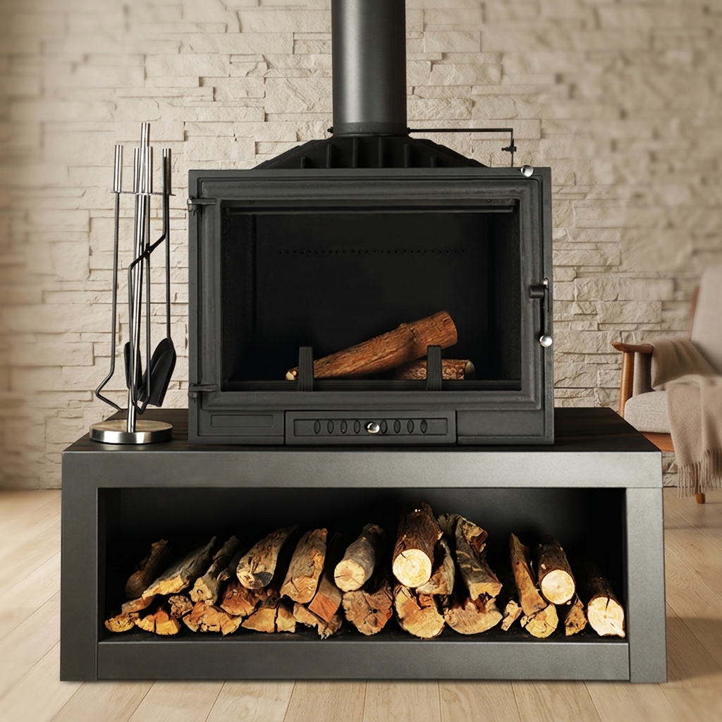 Camiol LS750 Cast Iron Freestanding Wood Burning Stove Matte Black Indoor Fireplace