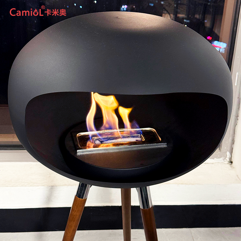 Camiol Alien Steel Plate Matte Black Bioethanol Freestanding Fireplace