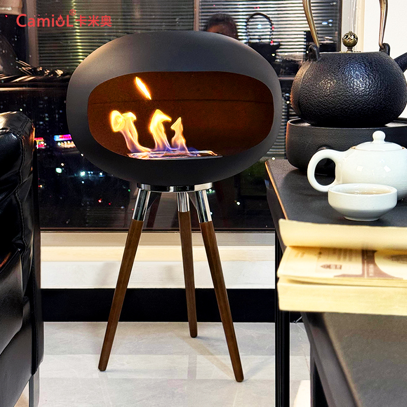 Camiol Alien Steel Plate Matte Black Bioethanol Freestanding Fireplace