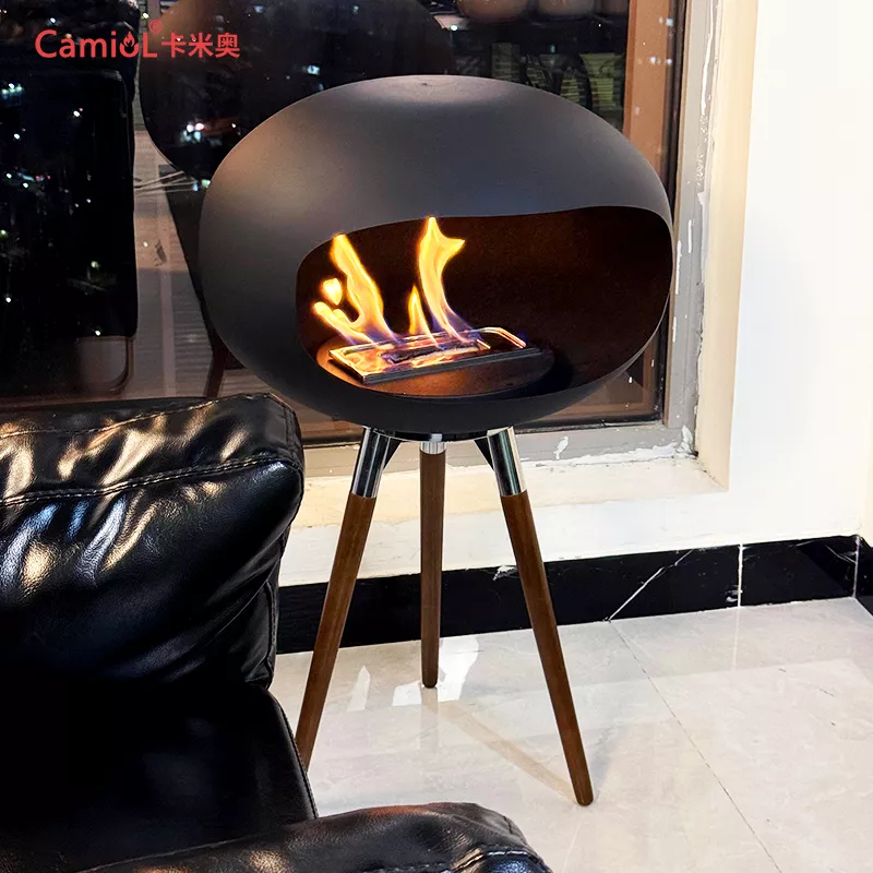 Camiol Alien Steel Plate Matte Black Bioethanol Freestanding Fireplace