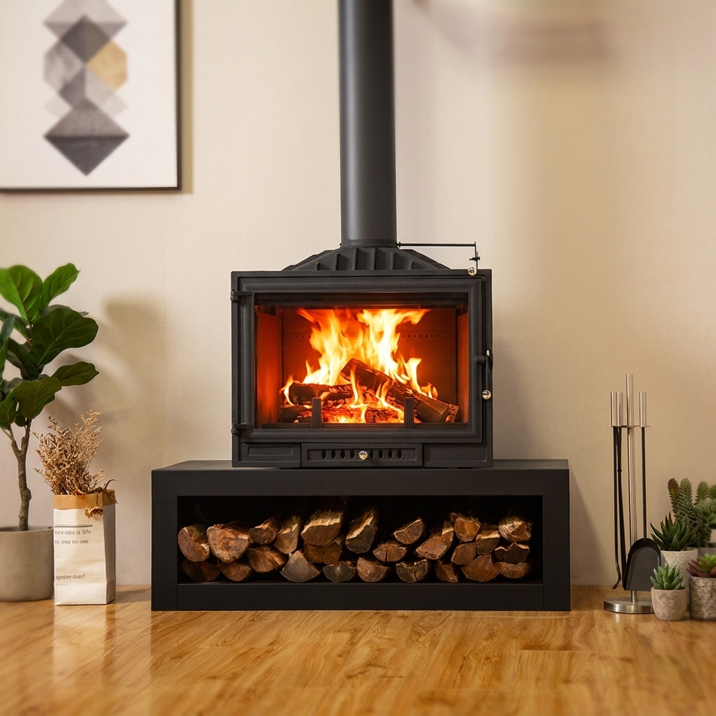 Camiol LS750 Cast Iron Freestanding Wood Burning Stove Matte Black Indoor Fireplace