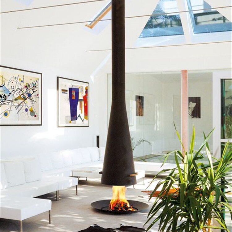 Camiol CX-1 Modern Hanging Fireplace Matte Black Steel Plate Suspended Wood Burning Stove for Indoor Living Room