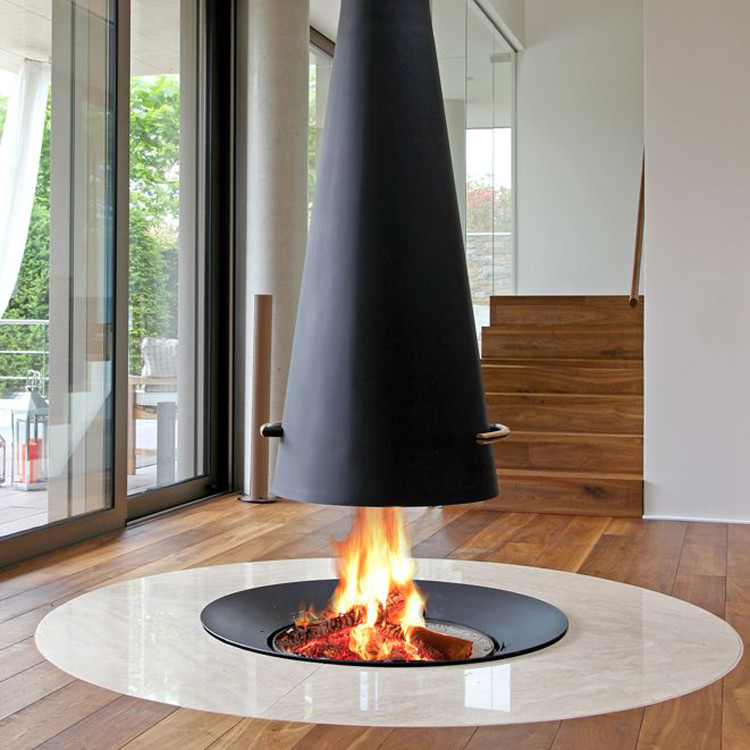 Camiol CX-1 Modern Hanging Fireplace Matte Black Steel Plate Suspended Wood Burning Stove for Indoor Living Room