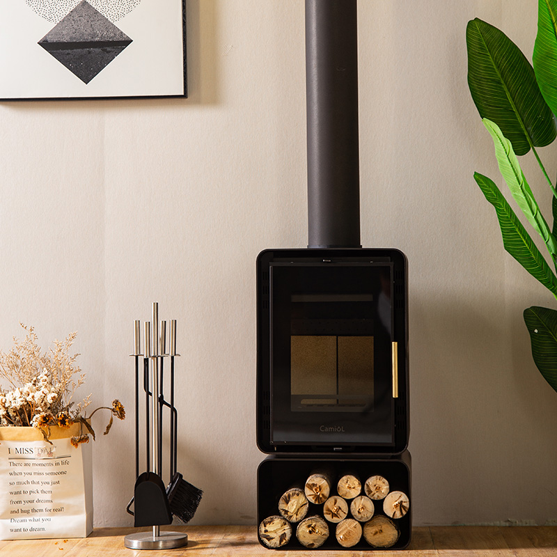 Camiol ST-1 Matte Black Steel Plate Wood Fireplace Indoor Heating