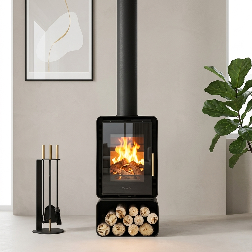 Camiol ST-1 Matte Black Steel Plate Wood Fireplace Indoor Heating