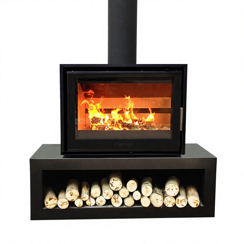Camiol DF800 Matte Black Double Mild Steel Plate Wood Fireplace Indoor Heating