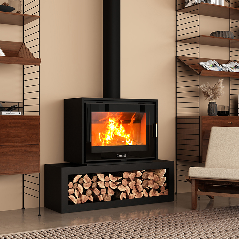 Camiol DF950 Matte Black Double Mild Steel Plate Wood Fireplace Indoor Heating